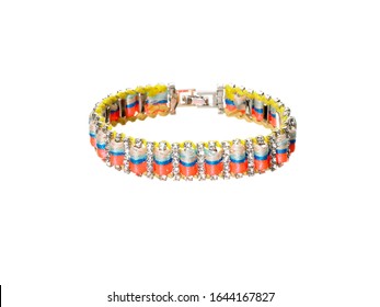 Gem stone and string bracelet on white background
