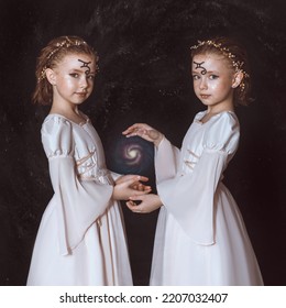 Gemini girls, as a symbol of the zodiac sign, hold the universe in their hands. One model in reflection