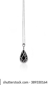 Gemstone Onyx Necklace Black Isolated On White