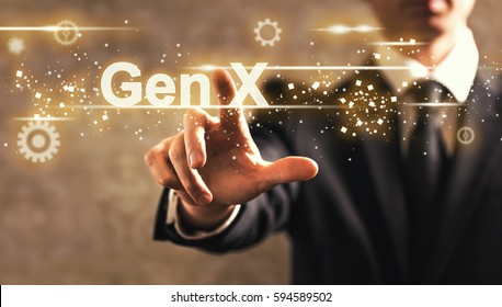 Gen X Text With Businessman On Dark Vintage Background