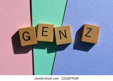 Gen Z, abbreviation for Generation Z the generational cohort following millennials in wooden alphabet letters isolated on colourful background  - Shutterstock ID 2232879569