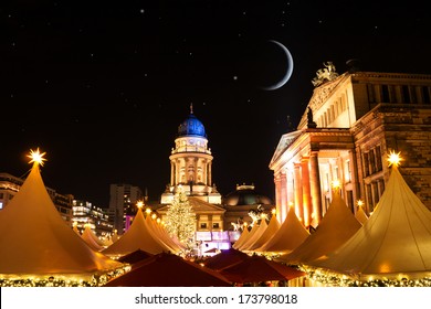 Gendarmenmarkt Christmas Market And Starry Sky In Berlin