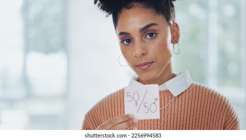 Gender equality, business woman with paper for equal pay, face and protest with feminism and equality in the workplace. Professional for fair opportunity, portrait and income equity with human rights - Powered by Shutterstock