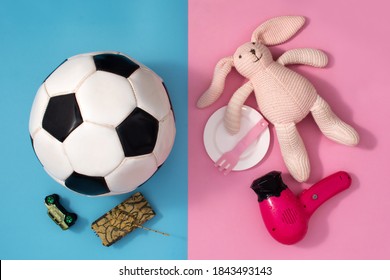 Gender Stereotype Toys On Pink And Bluebackground