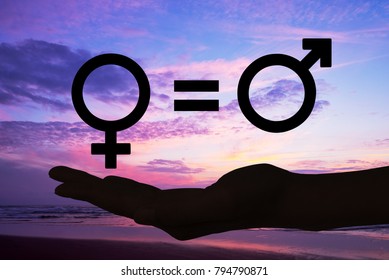 Genders Symbols, Silhouette Of A Hand Open In The Sunset, Gender Equity Concept