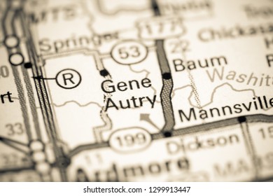 Gene Autry. Oklahoma. USA On A Map