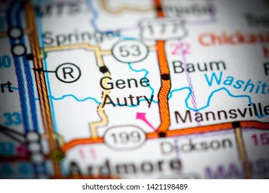 Gene Autry. Oklahoma. USA On A Map