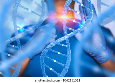 Gene Editing Genes Therapy Concept With Nurse And DNA Lab Technician Medical Laboratory 