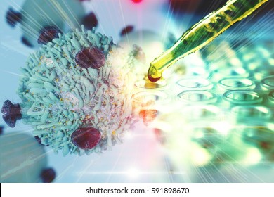 Gene Therapy For Cancer Treatment Concept Cancer Therapy With T-cell And Pipette 