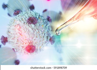 Gene Therapy For Cancer Treatment Concept Cancer Therapy With T-cell And Pipette And Vials 