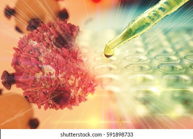 Gene Therapy For Cancer Treatment Concept Cancer Therapy With T-cell And Pipette 