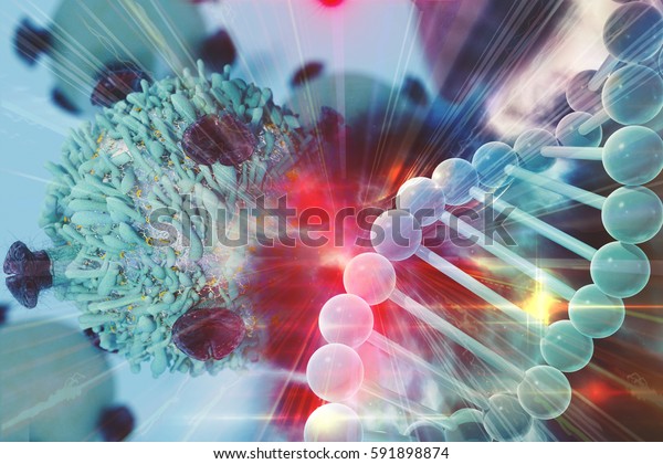 Gene Therapy for Cancer Treatment Concept Cancer\
therapy with T-cell and DNA\
