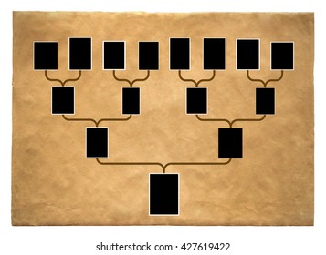 Blank family tree, notebook and pencil on wooden table, flat lay