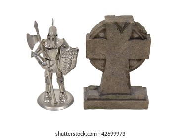 Geneology Research Shown By A Medieval Knight Wearing Armor Standing Next To A Gravestone - Path Included