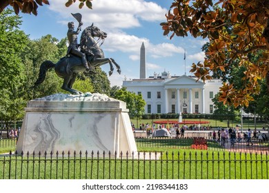 General Andrew Jackson Statue In Lafayette Park And The White House In The Background - Washington, DC (USA)