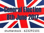 General Election 8th June 2017 written on a British Union jack flag. Photograph with added text.
