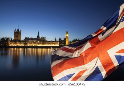 General Elections, London, UK - Union jack flag and Big Ben in the background, London, UK 