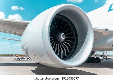 General Electric GE90 airplane engine of a Boeing 777 200 F of Lufthansa Cargo in Viracopos Airport, Campinas, Sao Paulo, Brazil 2021