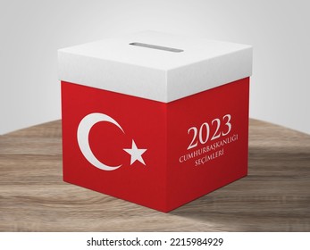 General and Presidential elections in Turkey 2023. (Turkish Translate on the Image: Turkey's Presidental Elections 2023) Ballot Box and Turkish Flag Symbol and Presidential symbol.