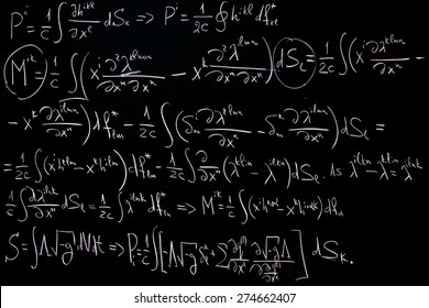 General Relativity Phormulas Handwritten On Blackboard