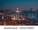 General view from Ankara city during twilight with mosque and tower.