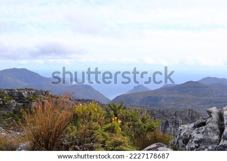 A general view of the back sloaps of Table Mountain seen in the evening light. Cape Town in South Africa.