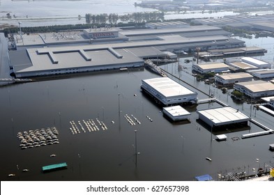 General view of floods at car factory in Ayutthaya province on November 19, 2011.