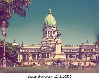 General View On Palace Of National Congress In Central Part Of Buenos Aires In Argentina