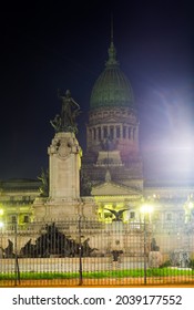 General View On Palace Of National Congress In Central Part Of Buenos Aires In Evening