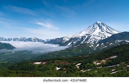 General view of the picturesque Vilyuchinsky volcano. Kamchatka, Russia.