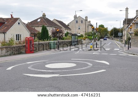 General View of a Roundabout and Street in an English Town