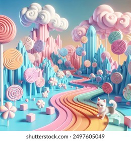 Empty Podium Cotton Candy Candy Background AI 產生圖片 2541680629 ...