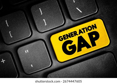 Generation gap - difference of opinions between one generation and another regarding beliefs, politics, or values, text concept button on keyboard