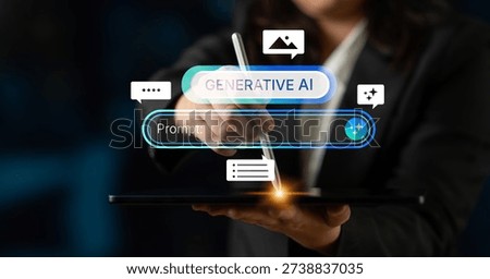 Generative AI prompt interface concept for creating content. Prompt design, AI prompt engineering, workflow, prompt input for text, image, and AI chatbot generation. Corpus
