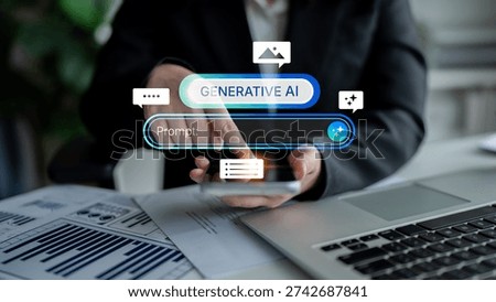 Generative AI prompt interface concept for creating content. Prompt design, AI prompt engineering, workflow, prompt input for text, image, and AI chatbot generation. Corpus