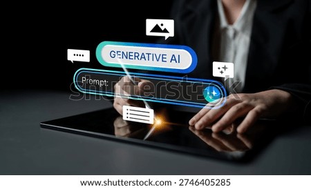 Generative AI prompt interface concept for creating content. Prompt design, AI prompt engineering, workflow, prompt input for text, image, and AI chatbot generation. Corpus