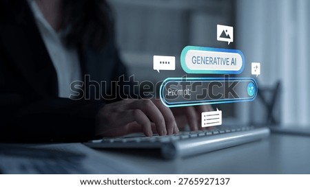 Generative AI prompt interface concept for creating content. Prompt design, AI prompt engineering, workflow, prompt input for text, image, and AI chatbot generation. Corpus
