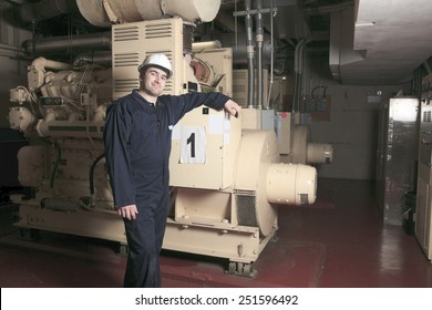 A Generator  In A Hospital With A Repair Men.