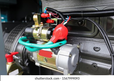 Generator Set Or Genset Dynamo Starter Motor Engine Close Up Details