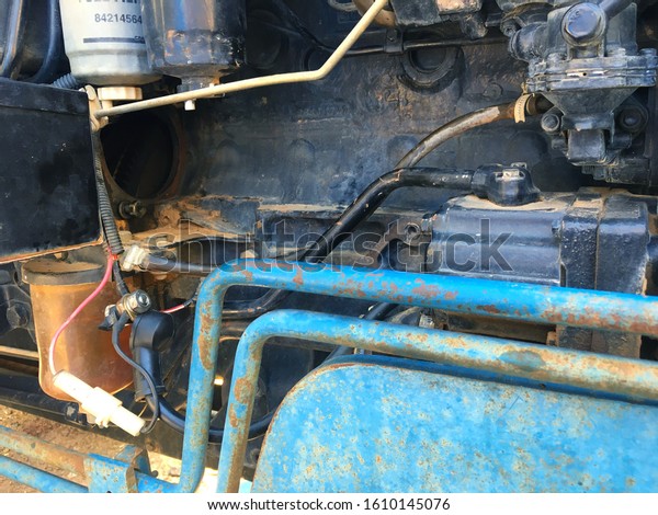 Generator set or genset dynamo\
starter motor engine Inside for repair copper coil and maintenance\
spring, Ball bearing and insert Grease for Rust prevention, close\
up.