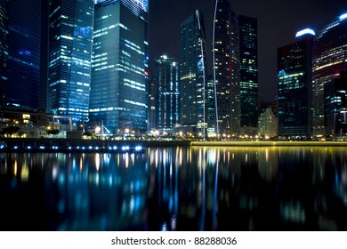 A Generic City Night View At Water Bay Front -Singapore