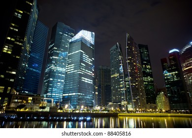 A Generic City Night View At Water Bayfront