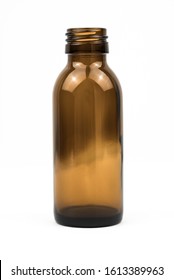 Generic Little Clear Brown Glass Bottle Shot Straight On In A White Studio.