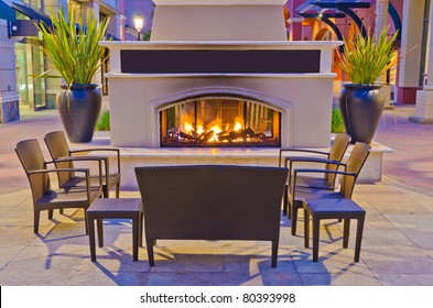 A Generic Outdoor Fireplace At Night