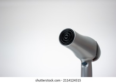 Generic Silver Hair Dryer. Close Up Studio Shot, Isolated On White Background.