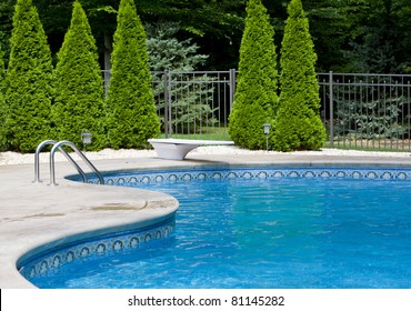 Generic Small Fenced Swimming Pool With Diving Board