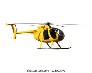 Generic yellow helicopter used for fire fighting and rescue operations, isolated.