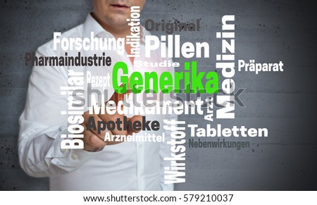 Generika (in german Generic) wordcloud touchscreen is operated by man.