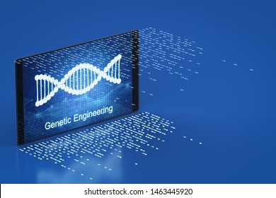Genetic engineering concept with 3d rendering digital screen display dna helix