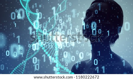 Genetic engineering and digital technology concept.